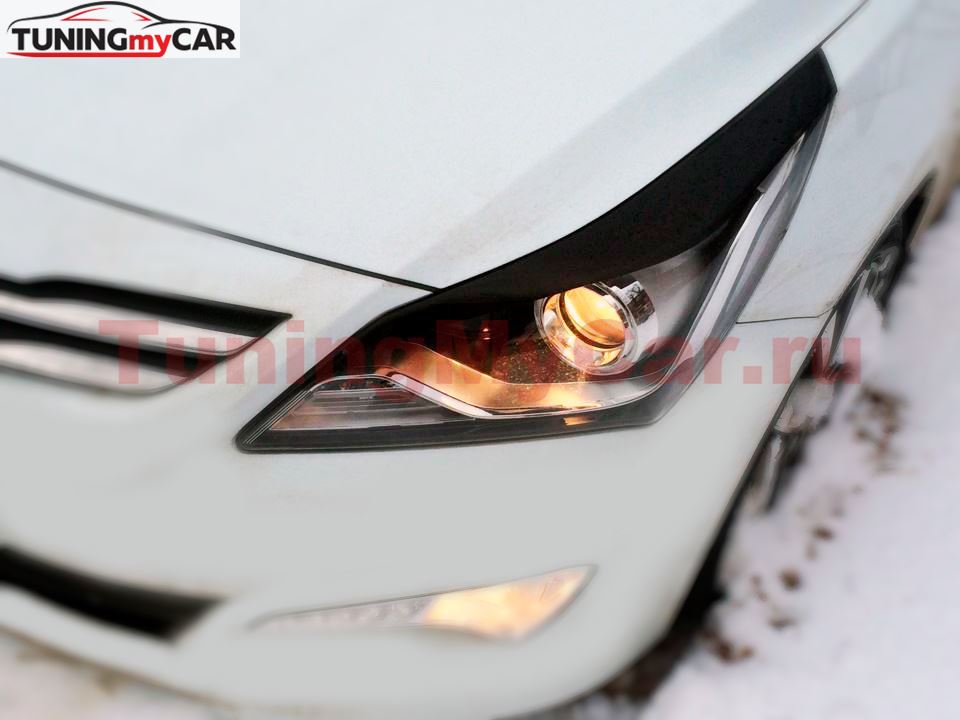 Реснички (накладки) на фары Hyundai Solaris 2014-2017 рестайл