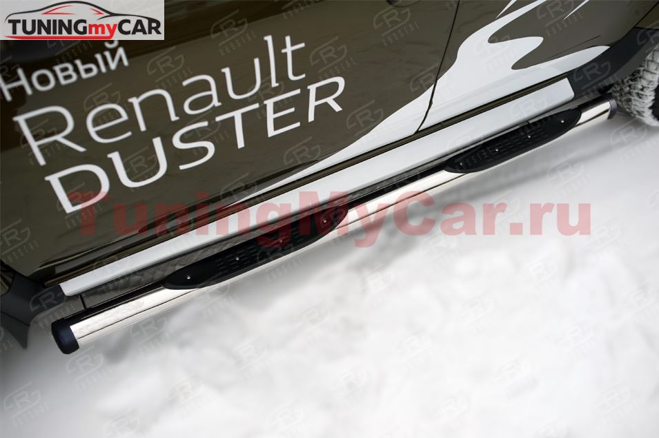 Пороги труба D76 с накладкой (вариант 2) для Renault Duster 2015-2020