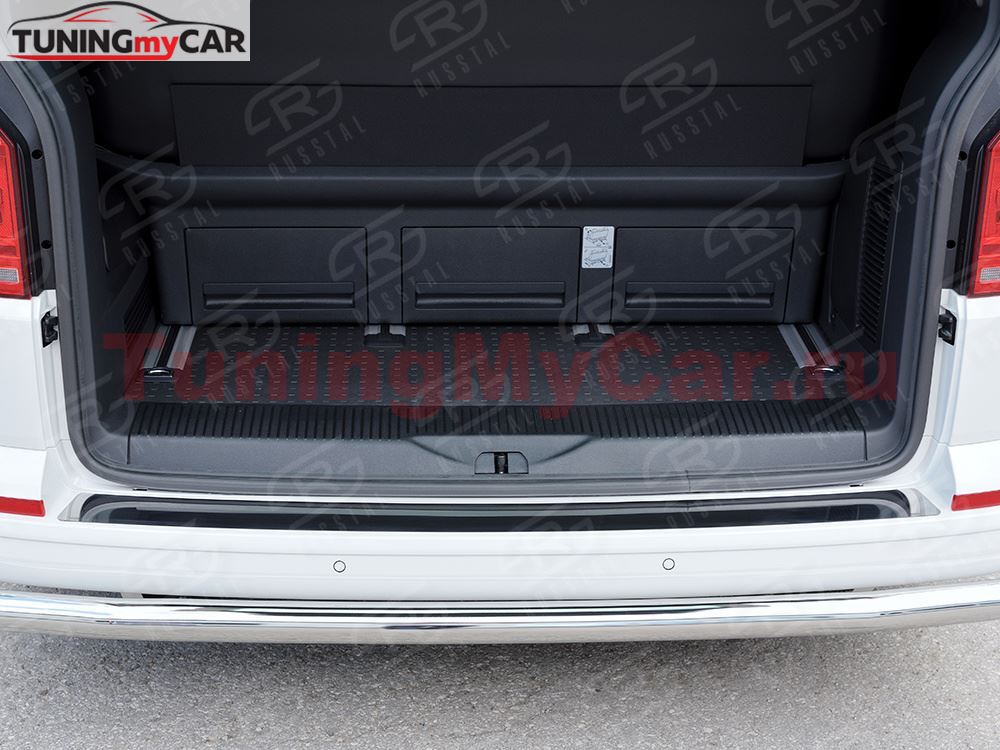 Накладка на задний бампер (лист нерж зеркальный) для Volkswagen Caravella Transporter Т6 2016 (длинная база)