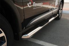 Пороги труба D76 с накладкой (вариант 1) для Mitsubishi Outlander 2015-