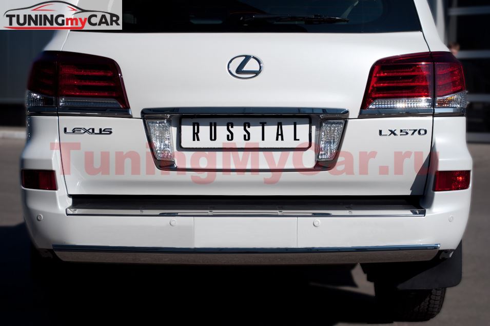 Защита заднего бампера D75х42 овал для Lexus LX570 2012-
