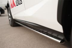 Пороги труба 75х42 овал с проступью для Lexus NX 200t F Sport 2015-