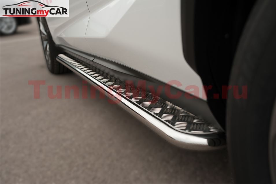 Пороги труба D42 с листом (вариант 2) для Lexus NX 200t F Sport 2015-