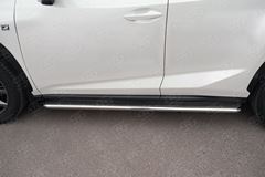 Пороги труба D42 с листом (Лист нерж, проф. нерж) (вариант 3) для Lexus NX 200 2014 (кроме F-Sport)
