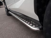 Пороги труба D42 с листом (Лист алюм, проф.сталь) (вариант 2) для Lexus NX 200 2014 (кроме F-Sport)