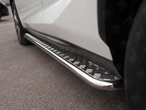 Пороги труба D42 с листом (Лист алюм, проф. нерж) (вариант 1) для Lexus NX 200 2014 (кроме F-Sport)