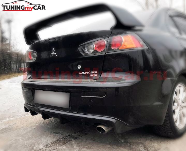 Накладка на задний бампер диффузор шагрень ПОД ОДНУ ТРУБУ Mitsubishi Lancer 10