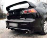 Накладка на задний бампер диффузор шагрень ПОД ОДНУ ТРУБУ Mitsubishi Lancer 10