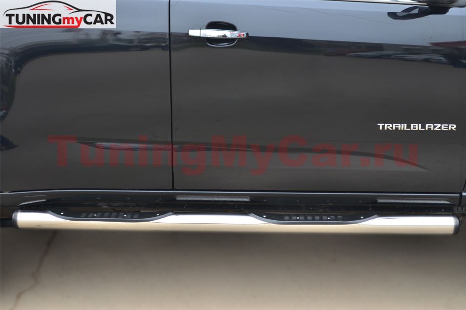 Пороги труба D76 с накладкой (вариант 2) для Chevrolet Trailblazer 2012-