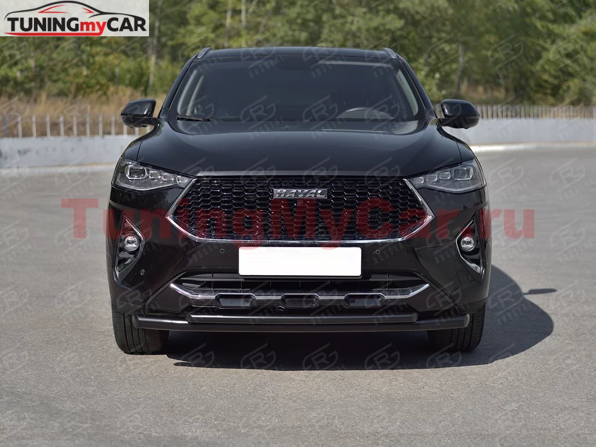 Защита переднего бампера d63 секции-d42 дуга black для Haval F7X 1.5 4WD 2019-2022 