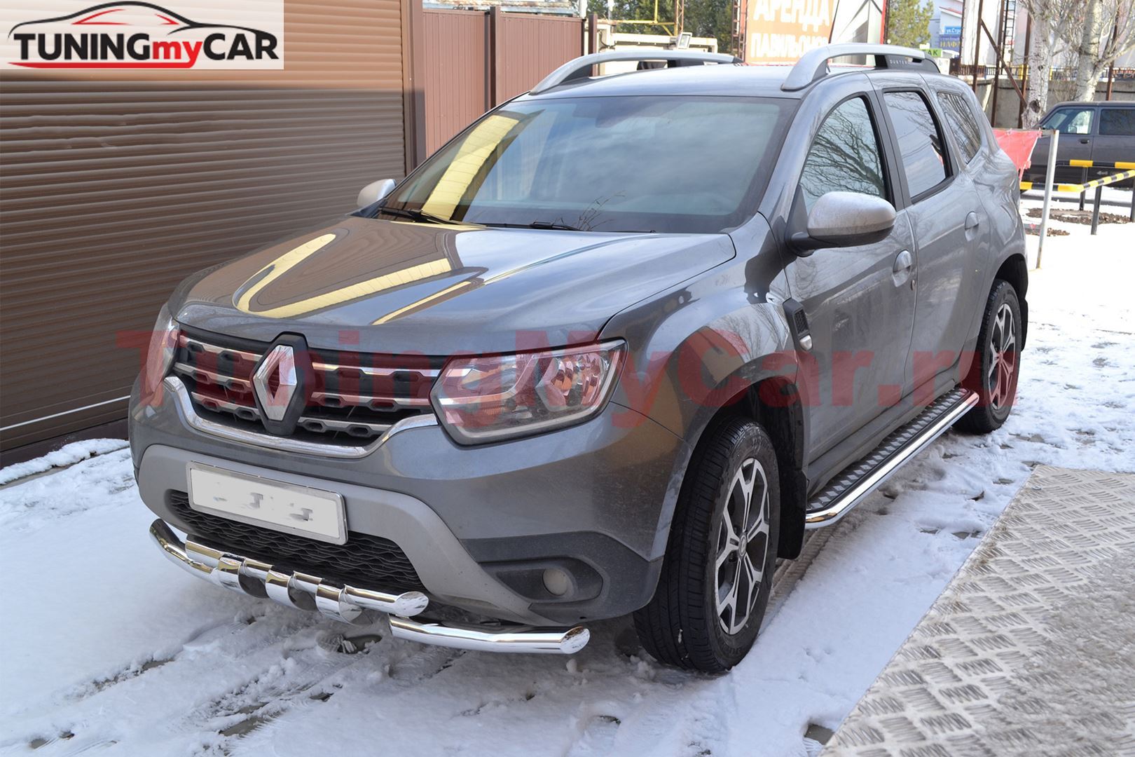 Тюнинг от TuningMyCar. Защита порогов с алюм. площадкой Ø51 мм (НПС)  RENAULT Duster 2021-