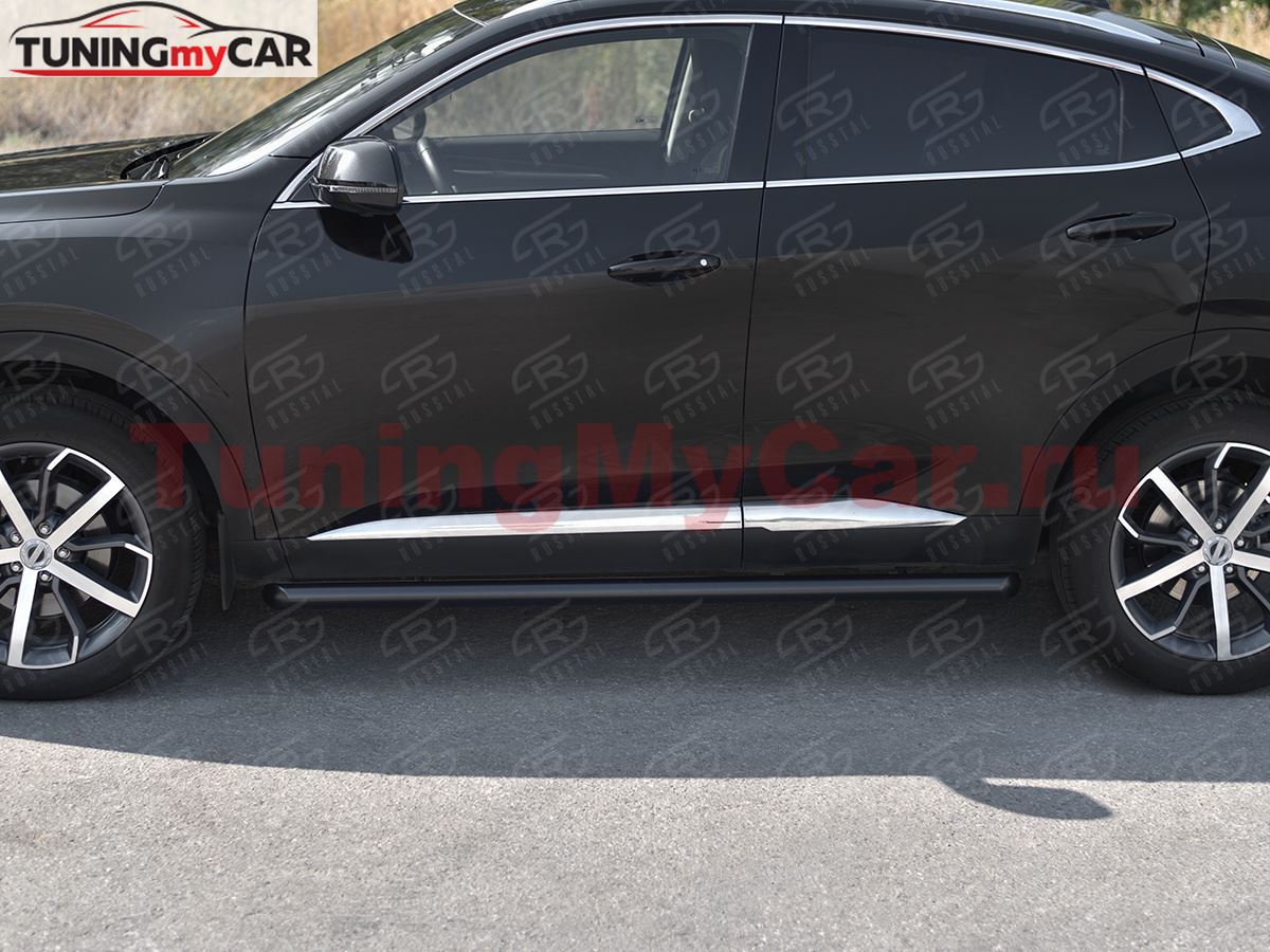 Пороги труба d63 (вариант 1) black для Haval F7X 1.5 4WD 2019-2022 