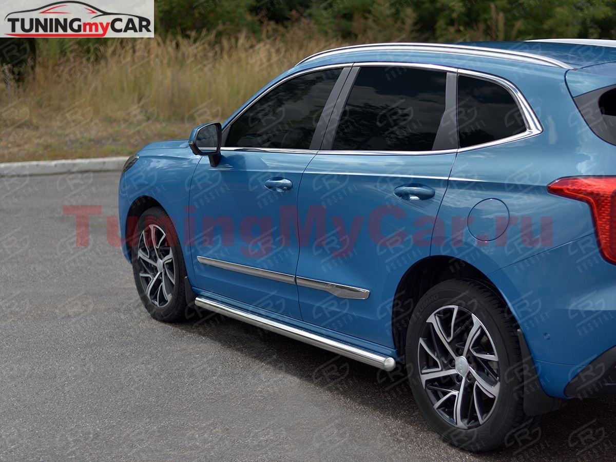 Пороги труба d63 (вариант 2) для Haval Jolion 1.5 2WD 2021- 